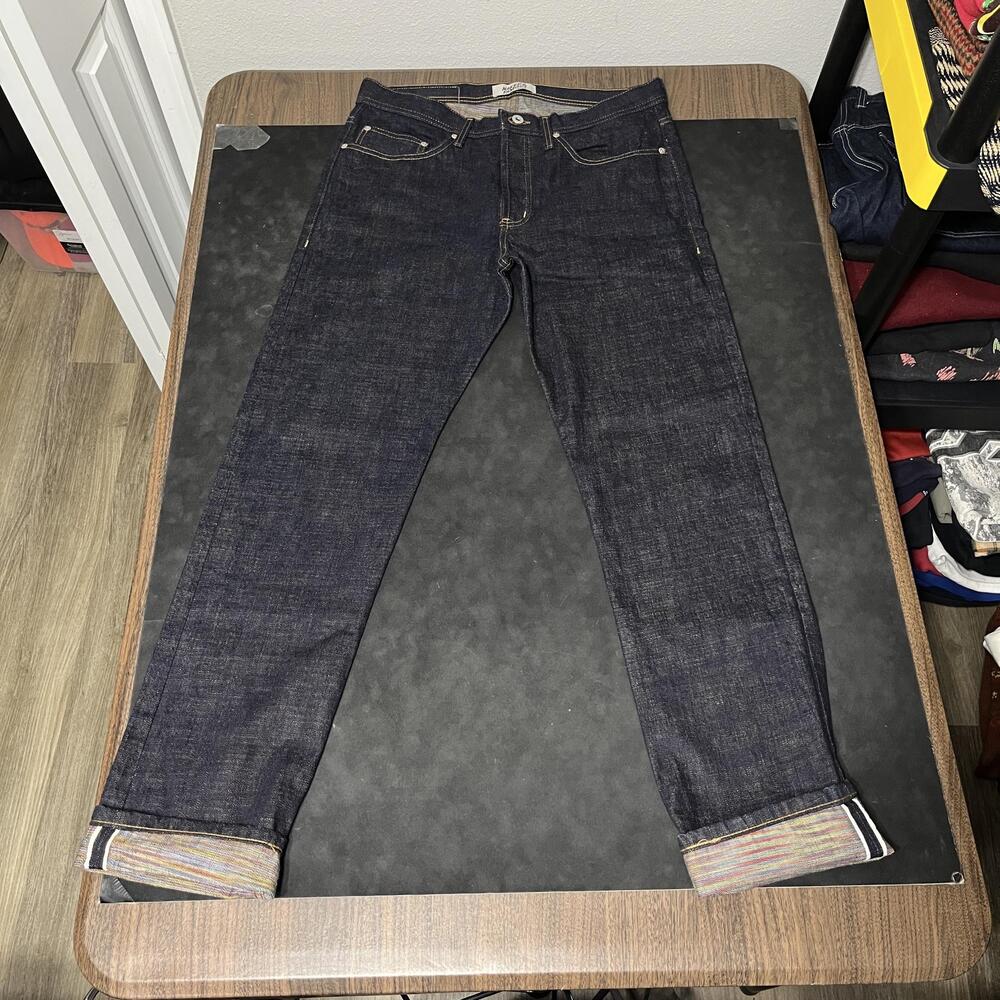 Naked & Famous Weird Guy Jeans 34 Indigo Japan Heritage Kasuri Selvedge Rainbow